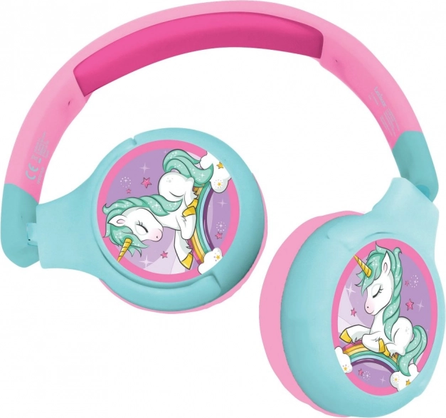 Cuffie pieghevoli per bambini wireless e cablate con motivo unicorno