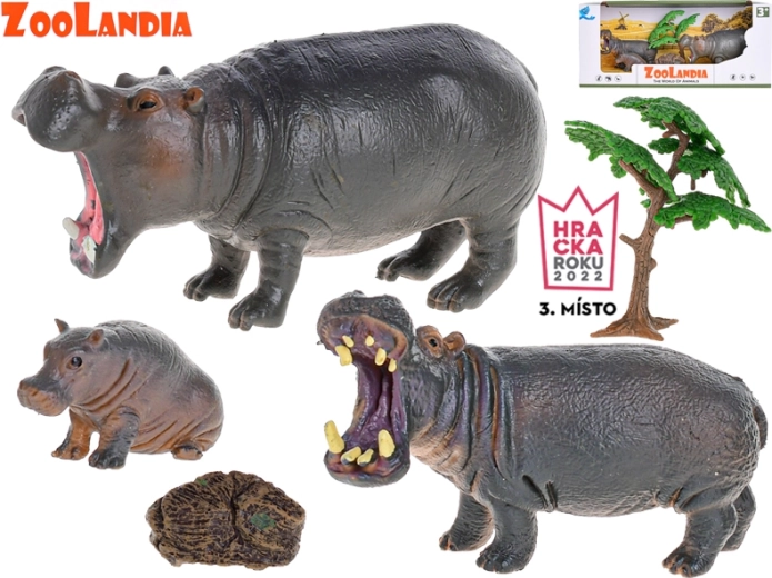 Zoolandia ippopotamo con cuccioli e accessori – set di figurine per lo ZOO