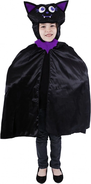 Mantello da pipistrello per bambini con cappuccio, nero‑viola, taglia universale