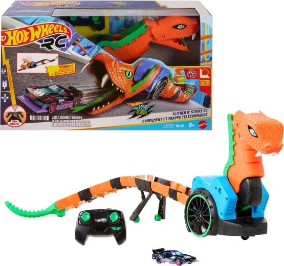 Hot Wheels RC serpente meccanico Slither n' Strike con lanciatore di macchinine e macchinina 1:64