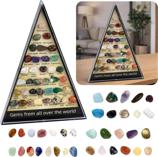 Set educativo – collezione di minerali naturali 36 pz in vetrina triangolare