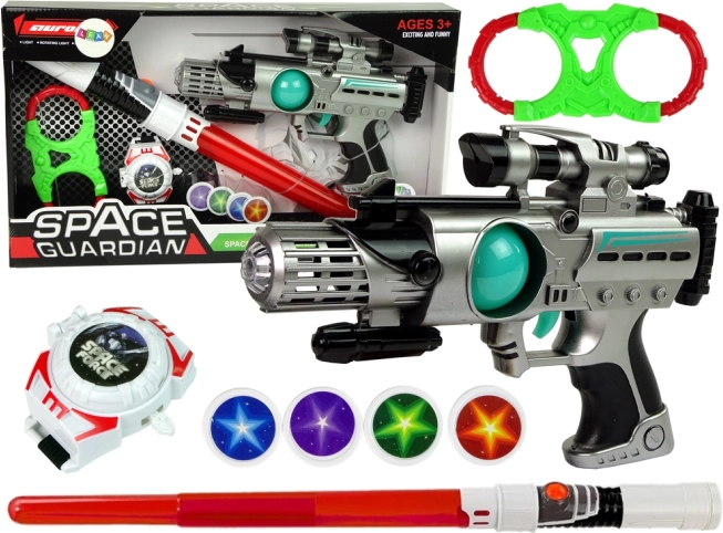 Set di armi spaziali Space Guardian con pistola laser e spada