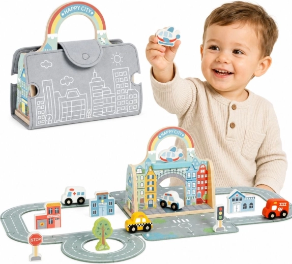 Tooky Toy Città portatile con automobiline in valigetta