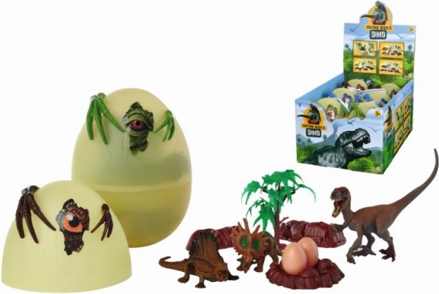 Uovo di dinosauro con figurine e accessori