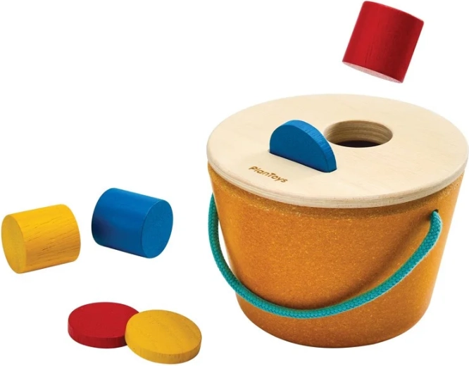 PlanToys secchiello a incastro – cilindri e monete