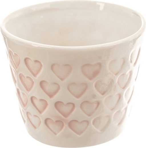 Vaso in ceramica a forma di cuore bianco e rosa 10 × 10 × 8 cm