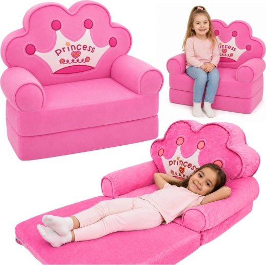 Poltroncina per bambini pieghevole 2 in 1 principessa con corona rosa - 1 pezzo