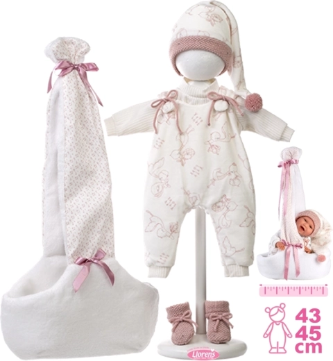 Llorens vestitini per bambola New Born 40–42 cm con marsupio in tessuto, set 5 pezzi