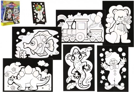 Immagine da grattare 6 pz colorata + 6 pz supporti in scatola 19x22x6,5 cm