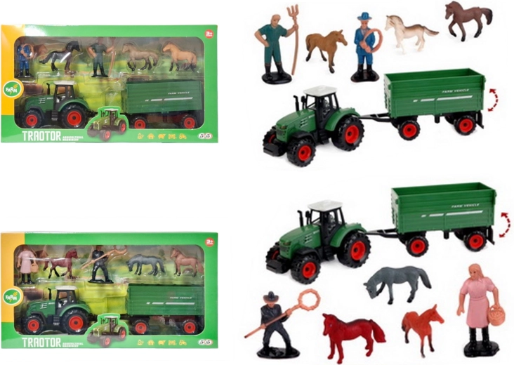 Set agricolo: trattore con rimorchio e accessori