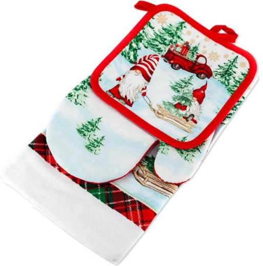 Set da cucina natalizio TORO – guanto, presina e strofinaccio, mix di motivi