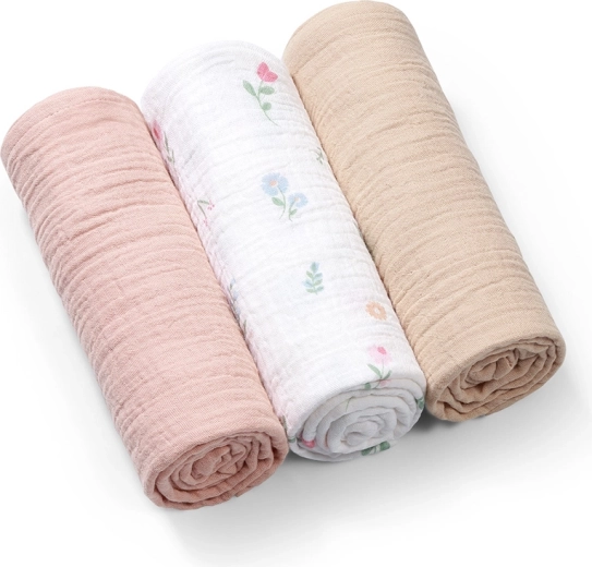 BabyOno mussole Super Soft, 3 pezzi, rosa 70 × 70 cm