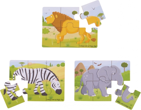 Puzzle in legno 3 in 1 Safari animali BIGJIGS TOYS