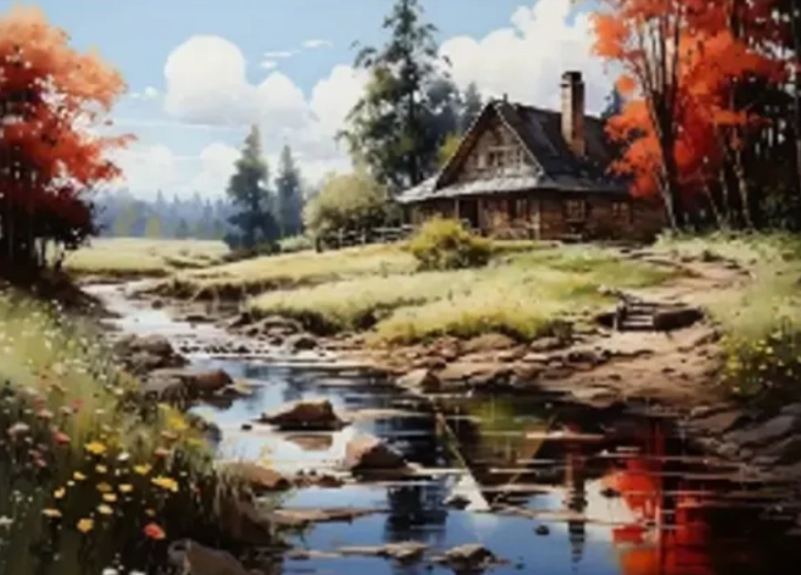 Pittura con diamanti Casa sul fiume 30 × 40 cm