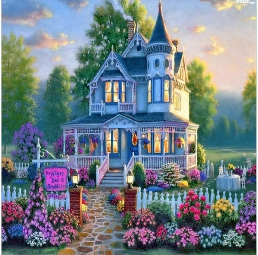 Ricamo con diamanti (diamond painting) – villa con giardino 30 × 40 cm - 1 pezzo