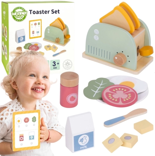 Set per la colazione in legno con tostapane e accessori Woopie Green