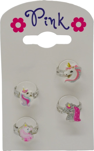 Set di anellini per bambini con unicorno, 4 pezzi