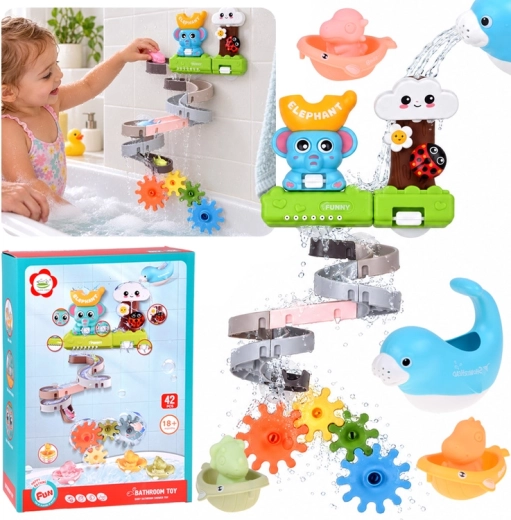 Pista d’acqua da bagno con elefantino e foca, 42 pezzi