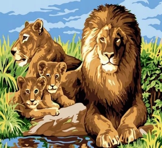 NORIMPEX Dipingere con i numeri Famiglia di leoni 40 × 50 cm