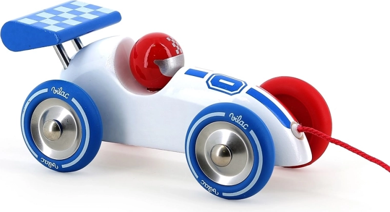 Auto da corsa da trainare Vilac tricolore (bianca con ala blu)