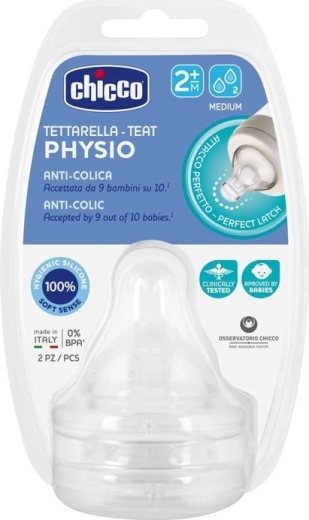 Chicco tettarella per biberon in silicone flusso medio 2m+, 2 pz