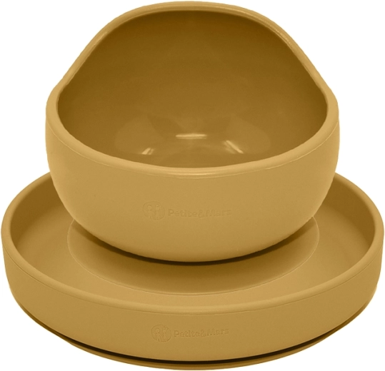 Petite&mars set pappa in silicone Take&match: piatto + ciotola con ventosa Intense ochre (da 6 mesi)