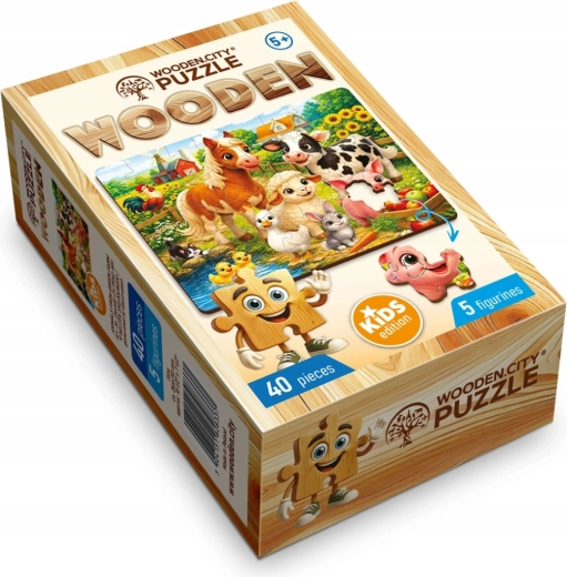 Puzzle in legno WOODEN CITY Animali della fattoria verde 40 pezzi
