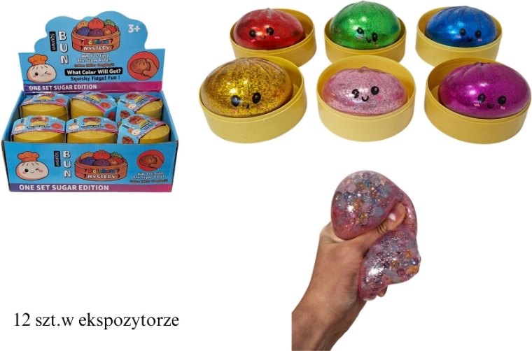 Gniotek antistress a forma di raviolo con glitter (idrogel)