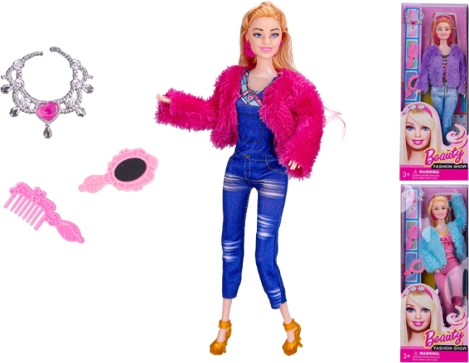 Bambola con pellicciotto 29 cm con accessori