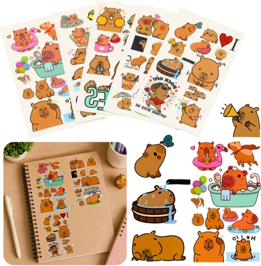 Set di tatuaggi temporanei lavabili per bambini capibara (10 fogli)