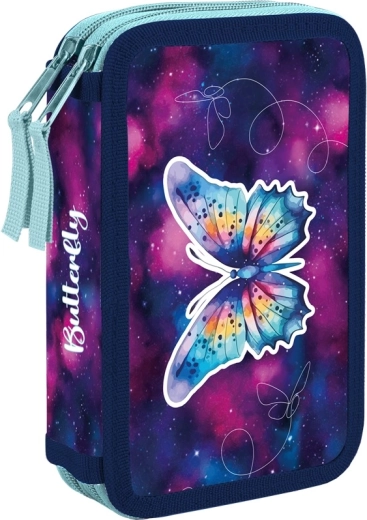 Astuccio scolastico a due scomparti con motivo farfalla, vuoto