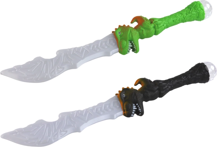 Spada luminosa con impugnatura a dinosauro – verde o nera