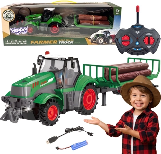Trattore RC Woopie con rimorchio per legna in scala 1:24