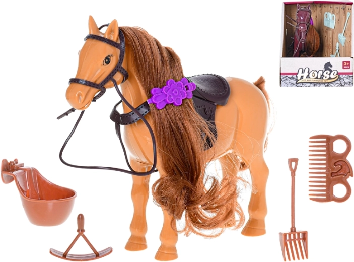 Cavallo di plastica 17 cm con accessori per la cura e l’equitazione