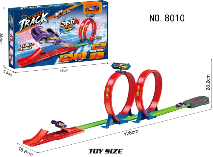 Pista da corsa con doppio loop 128 cm con macchinina