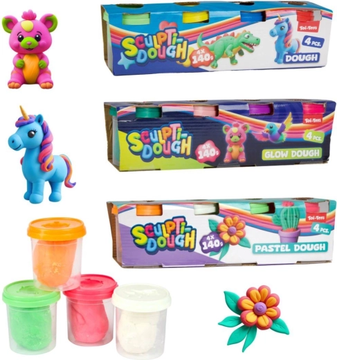 Pasta modellabile 4×140 g in vasetto – classica, pastello o fluorescente