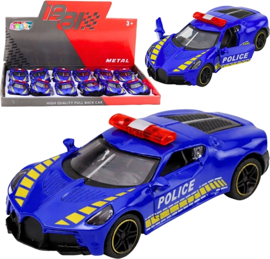 Auto sportivo della polizia in metallo 1:43 con meccanismo pull-back e porte apribili – blu