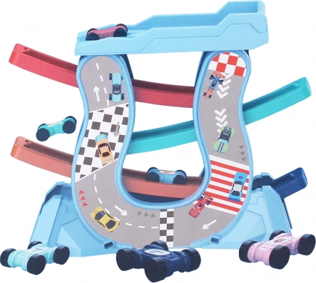 Pista automobilistica con rampe e 4 mini auto