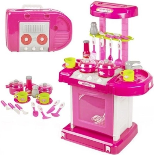 Cucina giocattolo rosa per bambini con forno, luci, suoni e accessori
