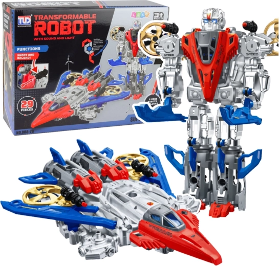 Robot trasformabile e caccia 2 in 1 con luci e suoni, 29 pezzi