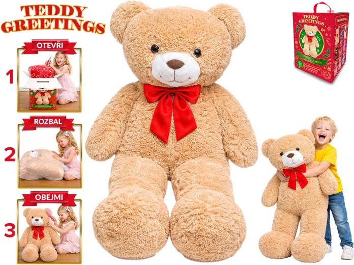 Orso di peluche Teddy Greetings con fiocco, 120 cm, beige