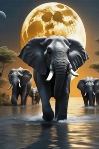 Pittura diamantata Elefanti al chiaro di luna 30 × 40 cm