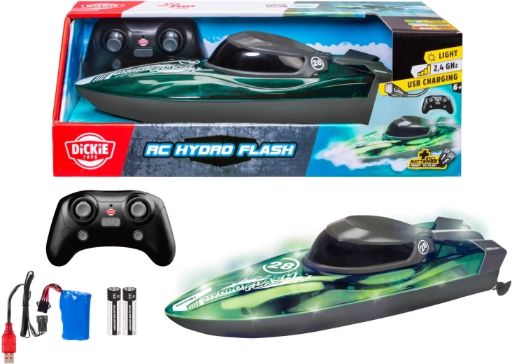 Motoscafo radiocomandato Dickie Toys RC Hydro Flash con illuminazione, 29 cm