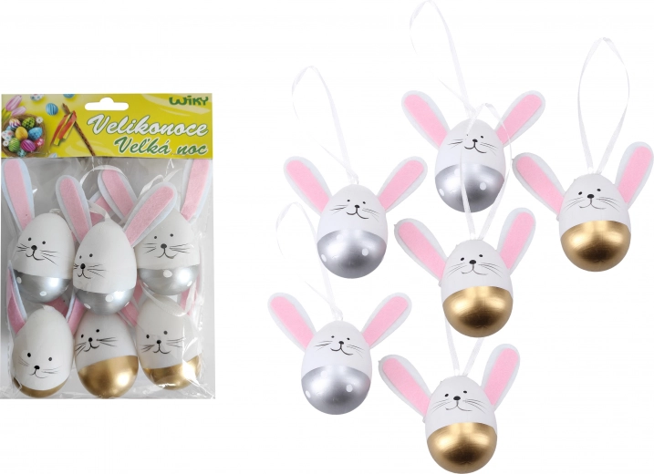 Uova dipinte in plastica decorativa da appendere 6 cm, 6 pz