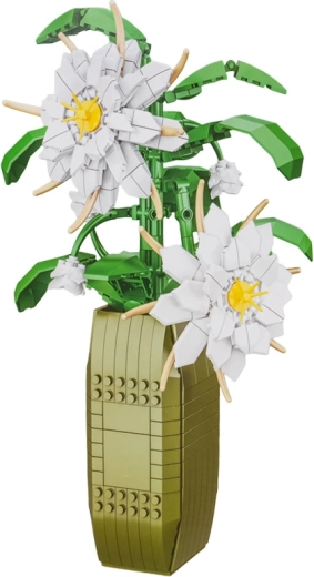 Set di costruzioni con fiori bianchi in vaso, 571 pezzi