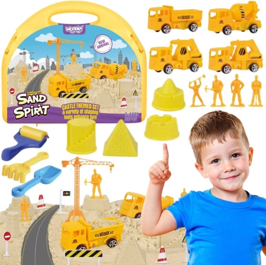 Woopie sabbia cinetica magica – cantiere con gru e macchinine in valigetta 2 in 1