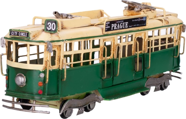 Modello in metallo del tram Prague – decorazione vintage verde con ruote libere