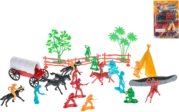 Set da gioco western con figurine, carrozza e accessori – 31 pezzi