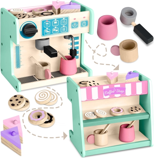 Caffetteria in legno con macchina da caffè Ricokids 2 in 1, menta