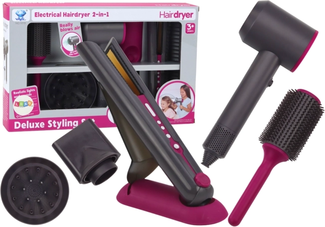 Set parrucchiere per bambini con asciugacapelli e piastra